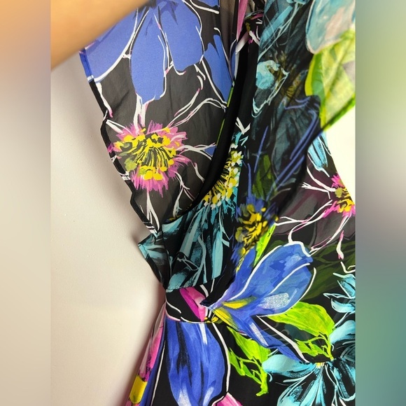 Connected Apparel Midi Dress Plus Sz 16 Floral Ruffle V-Neck Stretch Boho Artsy - Picture 5 of 11
